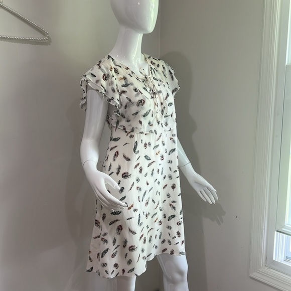 The Kooples Silk Flounce Ruffle Sleeve Feather Mini Dress - Picture 10 of 13